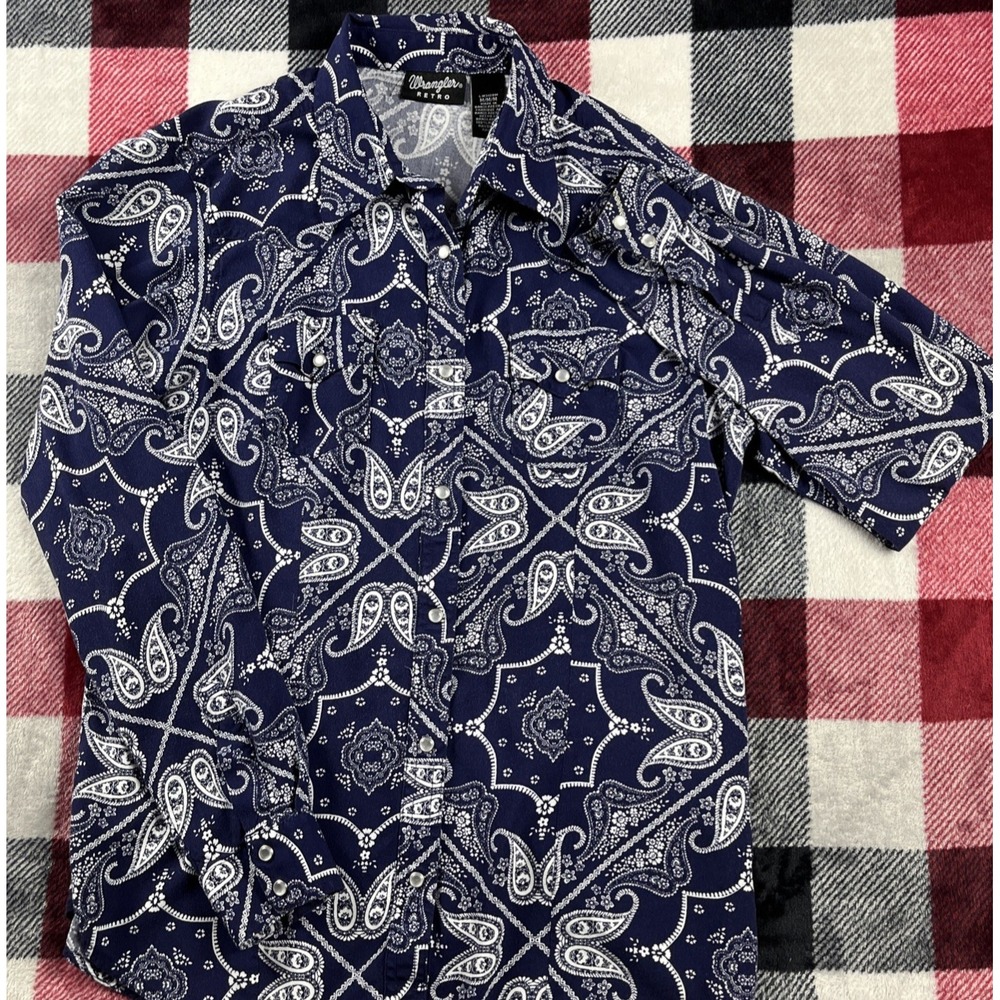 Wrangler Retro Shirt Womens Sz M Paisley AOP Pearl Snap Western Long Sleeve